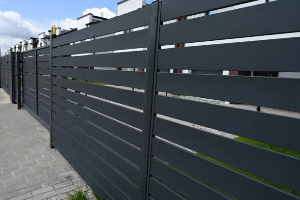 high grey fence modern barrier aluminum slats modern stone fence with metal shutters